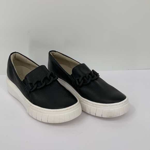 Naturalizer Daphne platform loafer shoe black pebbled leather slip-on chain 10 - Picture 2 of 7